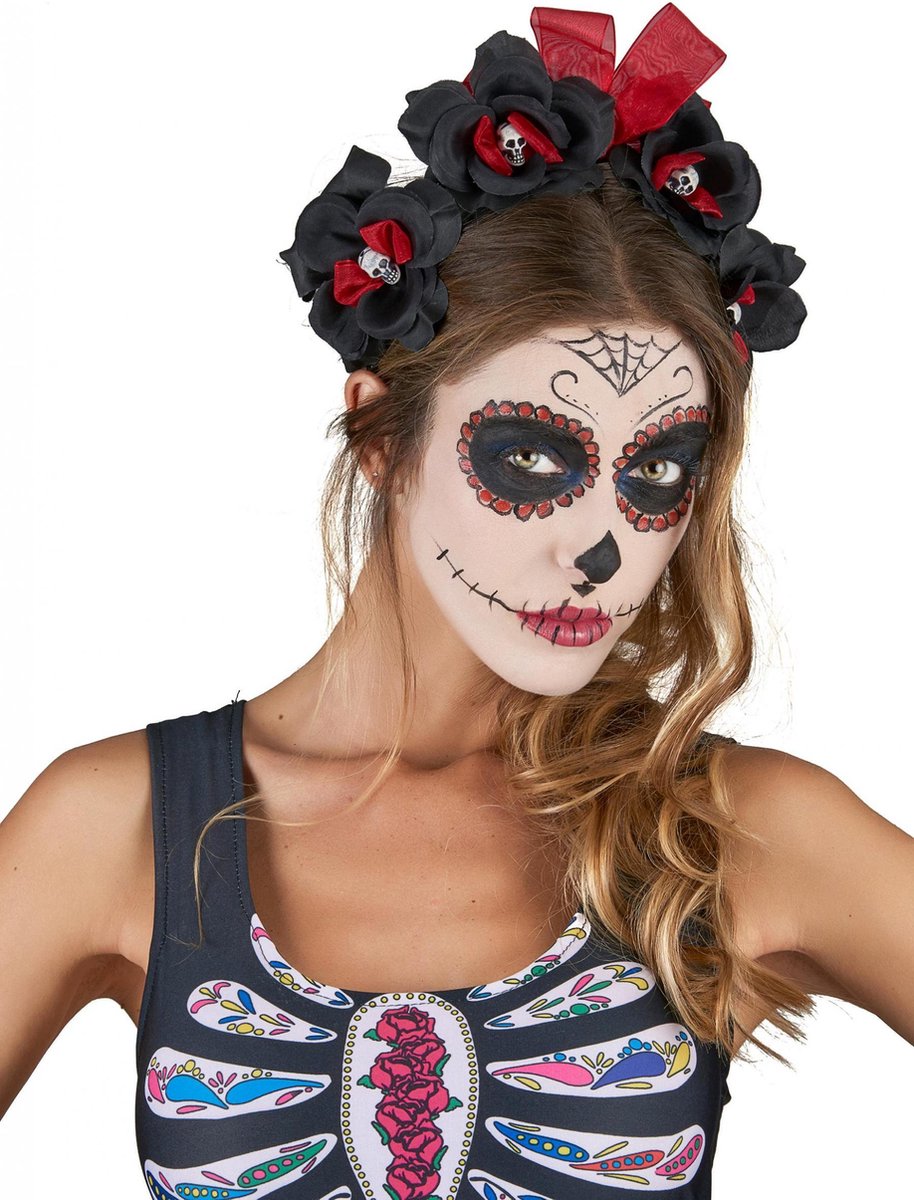 NINGBO PARTY SUPPLIES - Zwart-rood Dia de los Muertos haarband - Accessoires > Haar accessoire